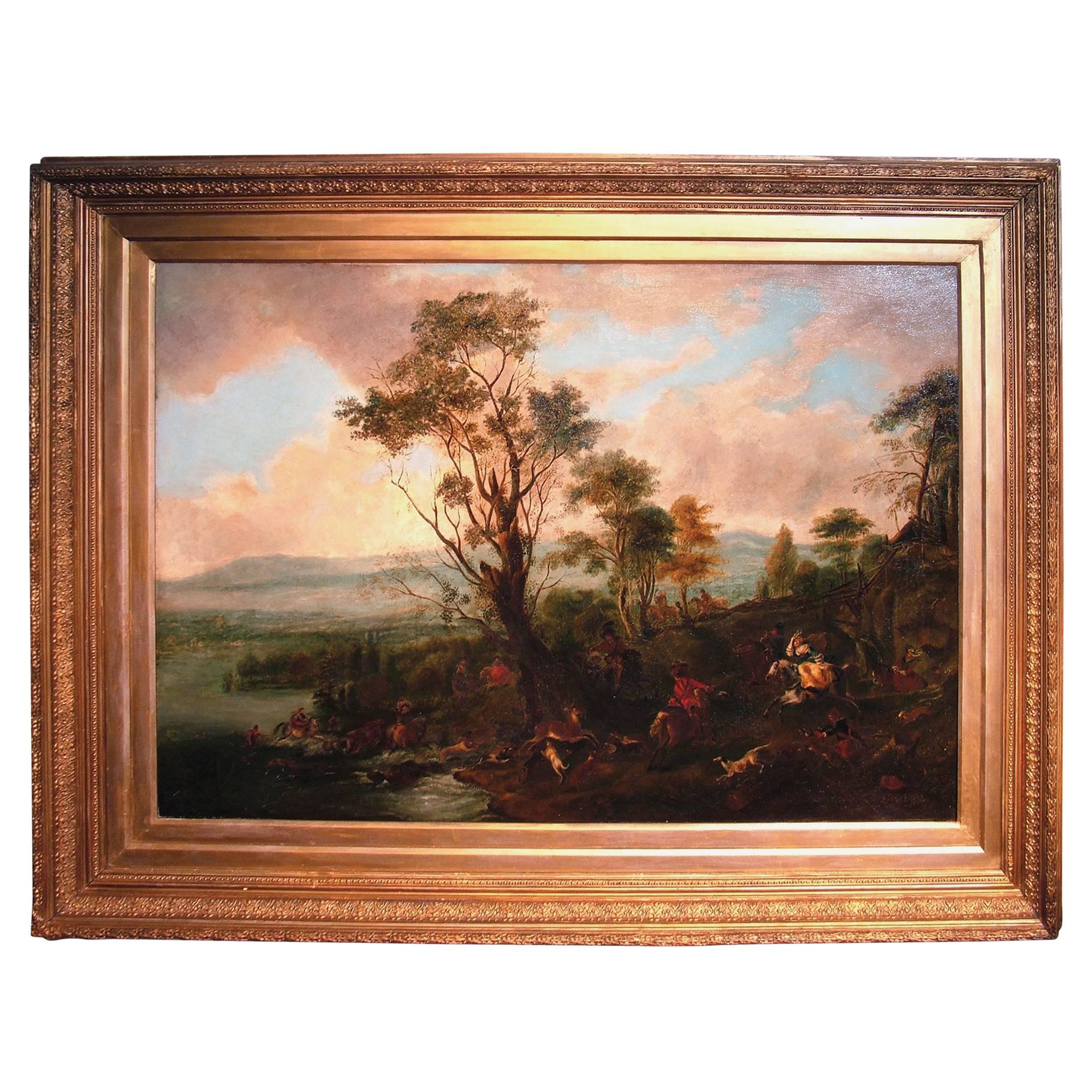 19th Century Oil on Canvas 'A Stag Hunt' after Philip Wouwermans