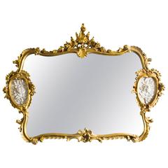 Rectangular Italian Gilded Mirror Floral Marble Insets