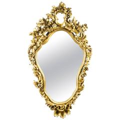 Antique French Giltwood Rococo Cartouche Shape Mirror, circa 1860