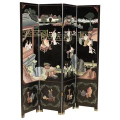 20th Century French Lacquered and Painted Folding Screen