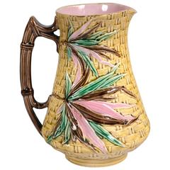 Antique Majolica Pitcher, Bamboo Pattern, England, 1875