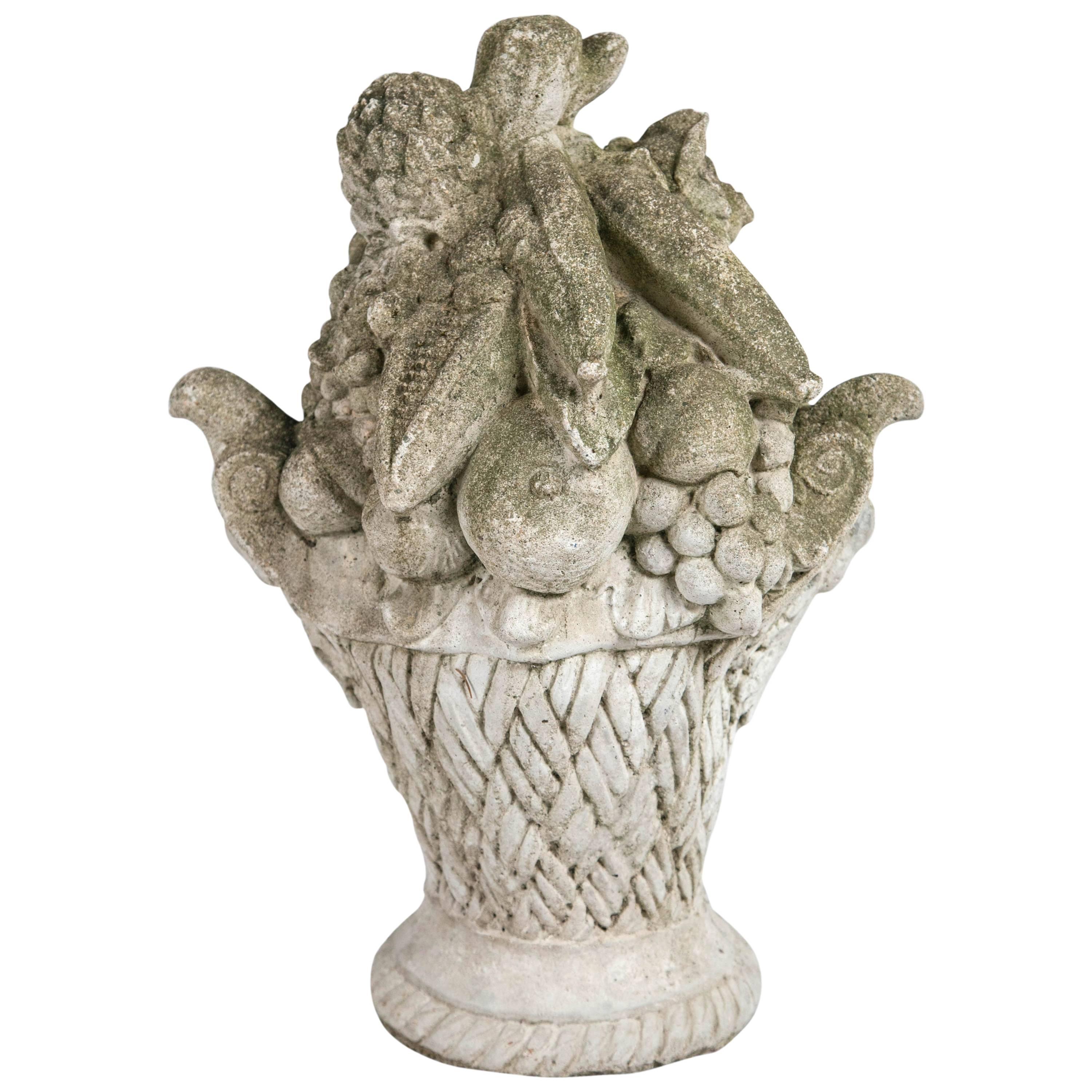Cast Stone Garden Ornament, Basket of Fruit, circa 1920 For Sale