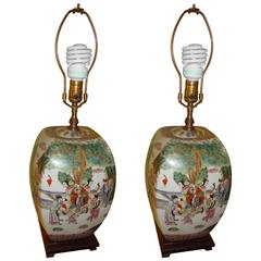 Pair of Chinese Export Porcelain Painted Ginger Jar Table Lamps 4