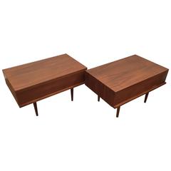 Rare Pair of Walnut 1960s End/Night Tables Designed by Mel Smilow