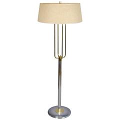 Tommi Parzinger, In the Manner, American Chrome & Brass Standing Lamp