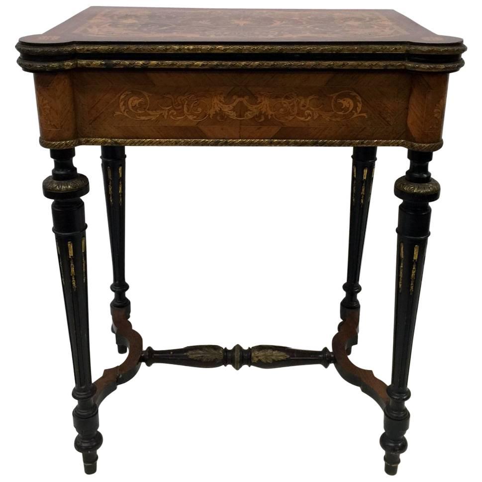 French Inlaid Console Card Table with Ormolu Mounts