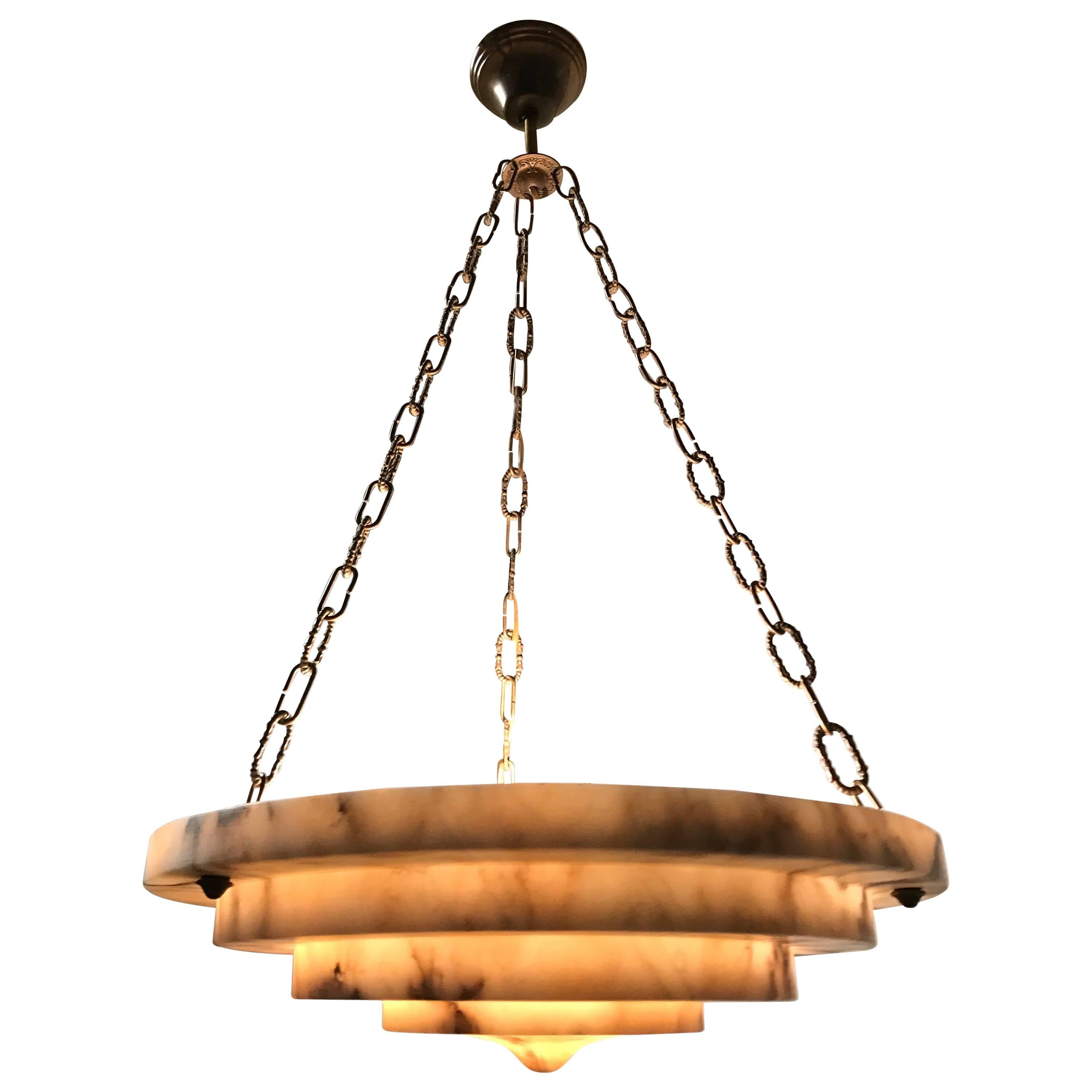 Good Size 1920s Art Deco Alabaster Pendant Ceiling Lamp Great Shape and Color