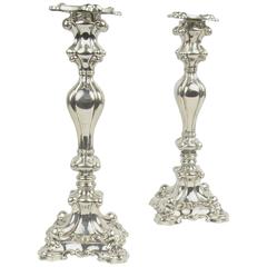 Pair of French Louis XV Style Silver Candlesticks