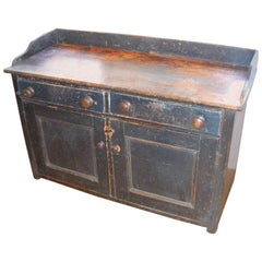 Two-Door, Drawer Original Painted English Buffet with Railing