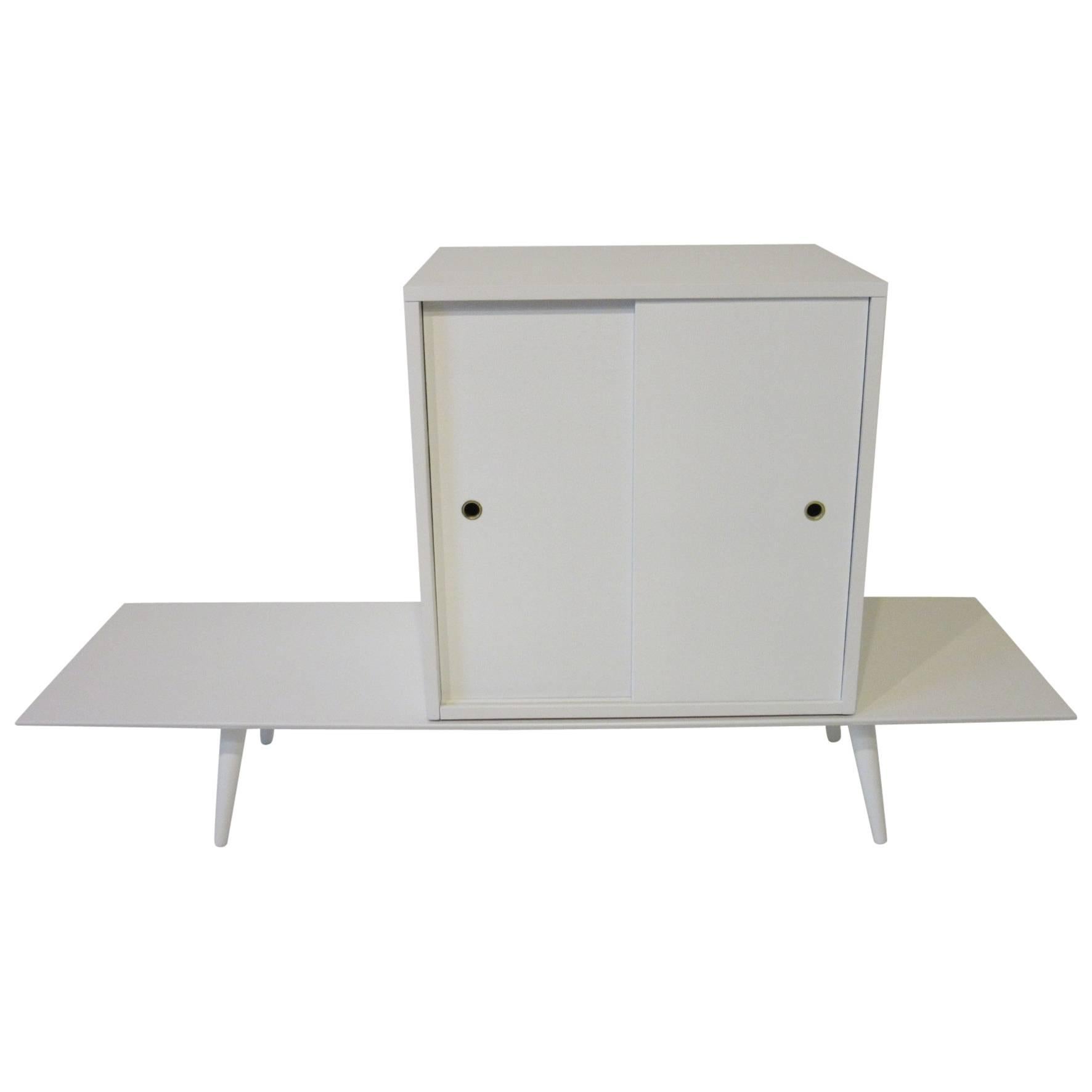 Paul McCobb Planner Group Cabinet on Bench in Rare Factory White Finish
