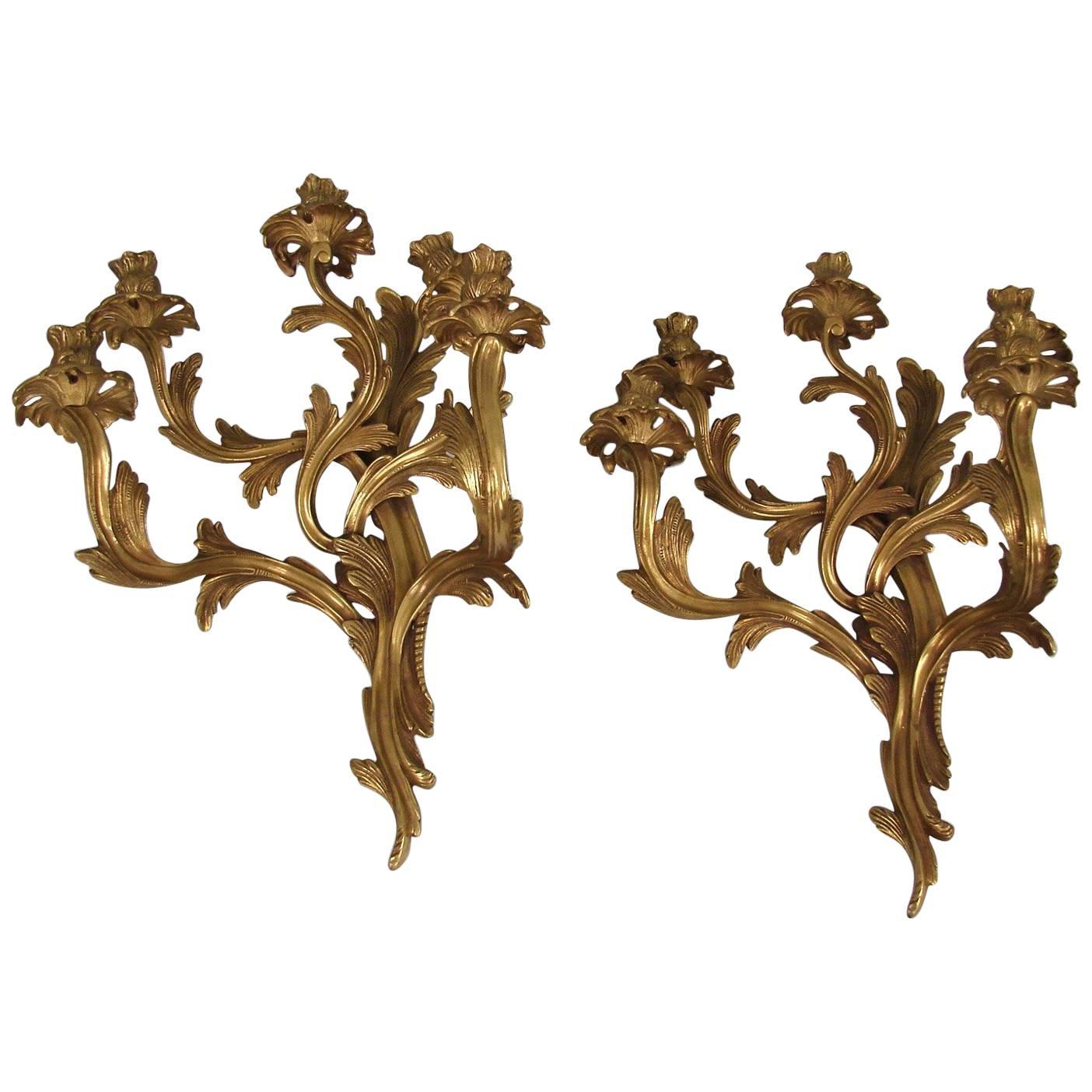 Louis XV Style Brass Five-Light Sconces