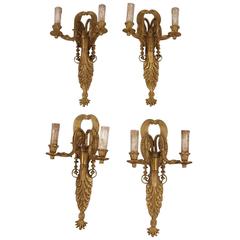 Set of Four French Empire Style Brass Sconces