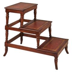 Regency Style Mahogany Leather-Lined Library Steps