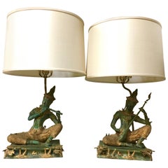 Pair of Exceptional Lamps with Thai Figures