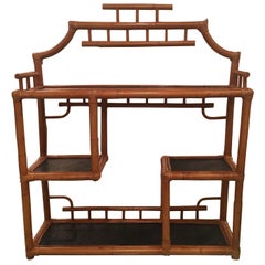 Vintage Pagoda Rattan Bamboo Wall or Floor Shelf Shelves Etagere Tropical Palm Beach