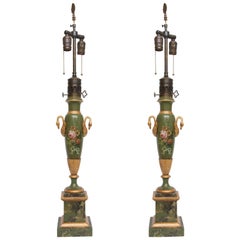 Pair of Victorian Painted Tole Lamps
