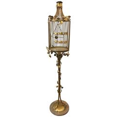 Vintage Iron Gilt Bird Cage with Marble Base