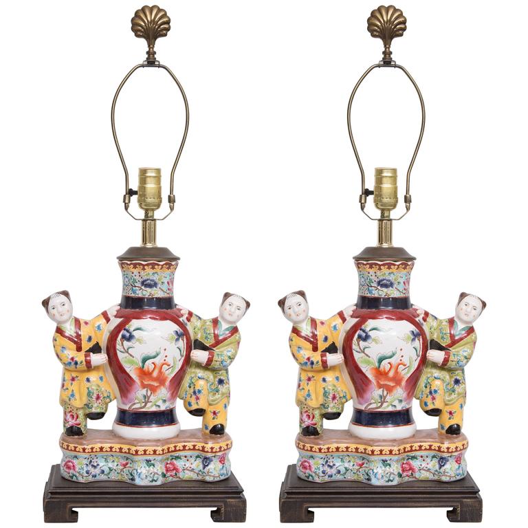 Pair of Asian Figurines as Table Lamps For Sale at 1stdibs