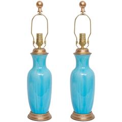 19th Century Pair of French Sevres Turquoise Vases as Lamps