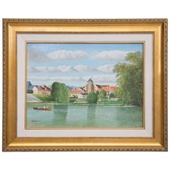 Pierre Bazire "Les Bords De La Marne" Framed Oil Painting on Board 9