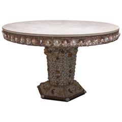 Shell Encrusted Centre Table with Travertine Top