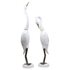Pair of Carved and White Painted Tropical Egrets