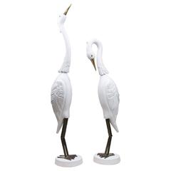 Pair of Carved and White Painted Tropical Egrets 4