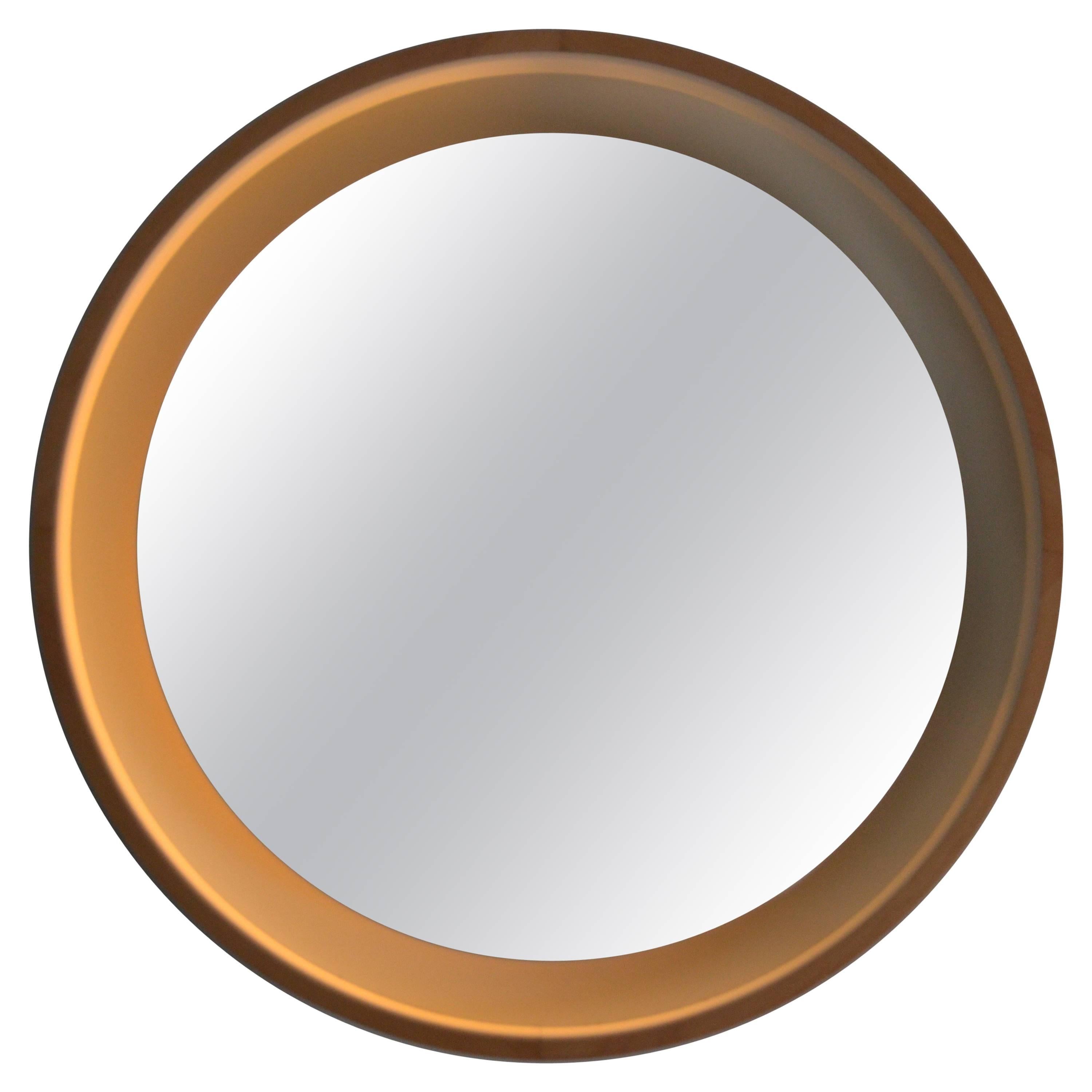 1970s Large Lighted Round Mirror
