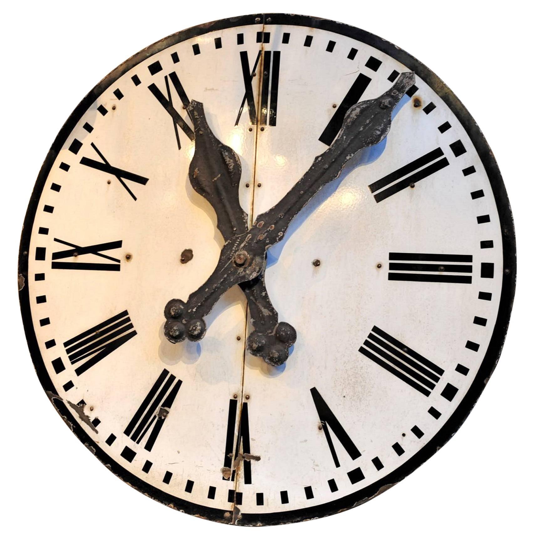 Large 1920s French Enamel Iron Clock Face
