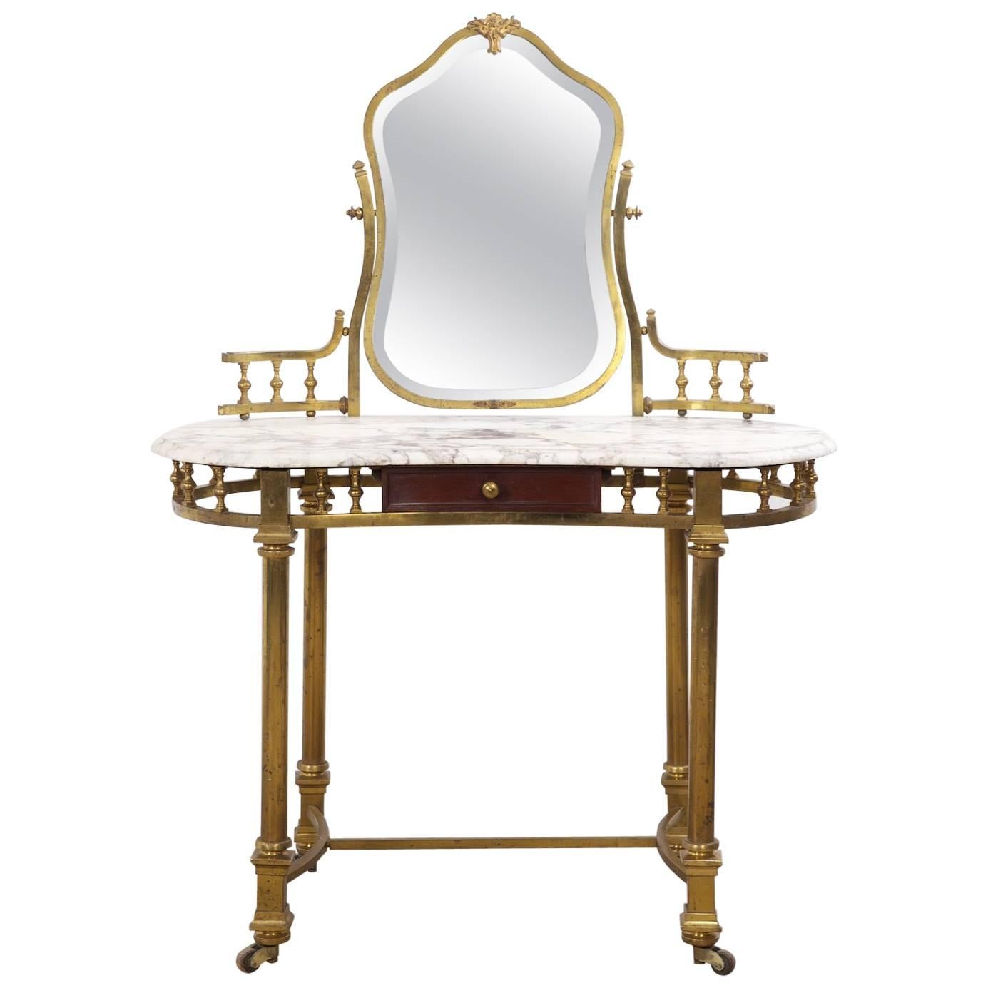 Brass and Marble Dressing Table For Sale
