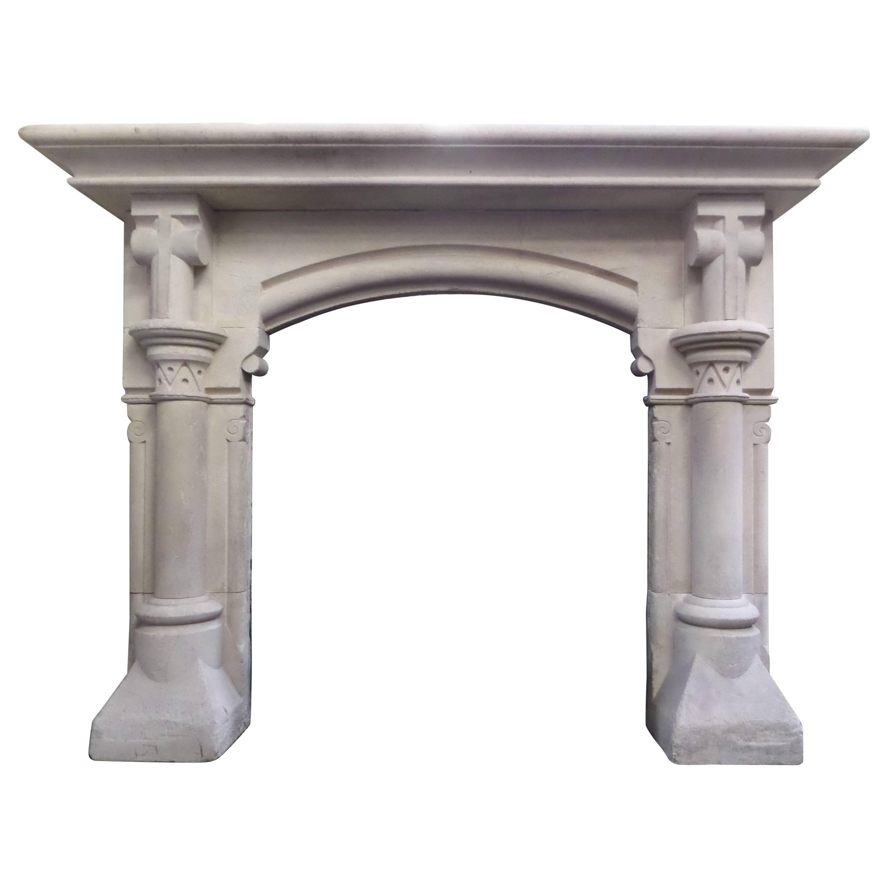 19th Century Victorian Gothic Style Stone Mantel Fireplace Surround For Sale