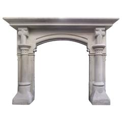 Antique 19th Century Victorian Gothic Style Stone Mantel Fireplace Surround