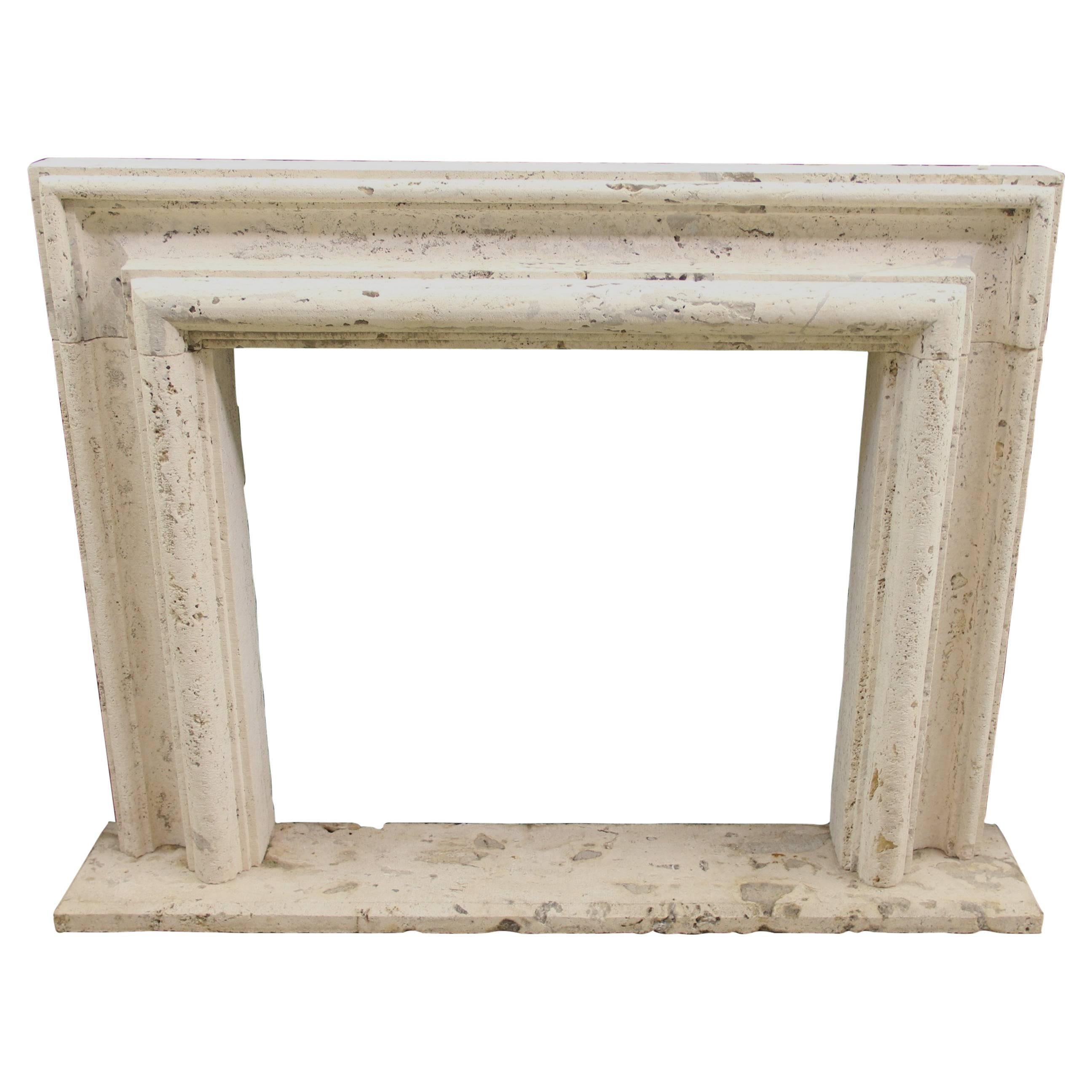 New Made Italian Fireplace in Travertine, Baroque Style, 19th Century For Sale