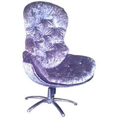 Chrome and Upholstered 1970s Retro Swivel Chair