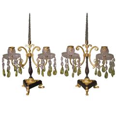 19th Century Bronze and Ormolu Two-Light Lustre Candelabra