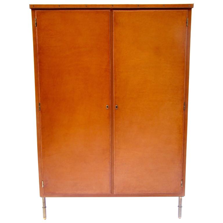 1950s Large Leather Armoire Cabinet by Jacques Adnet at 1stDibs