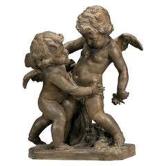 Patinated Terracotta Statue Cupid Fighting for Love After E M Falconet