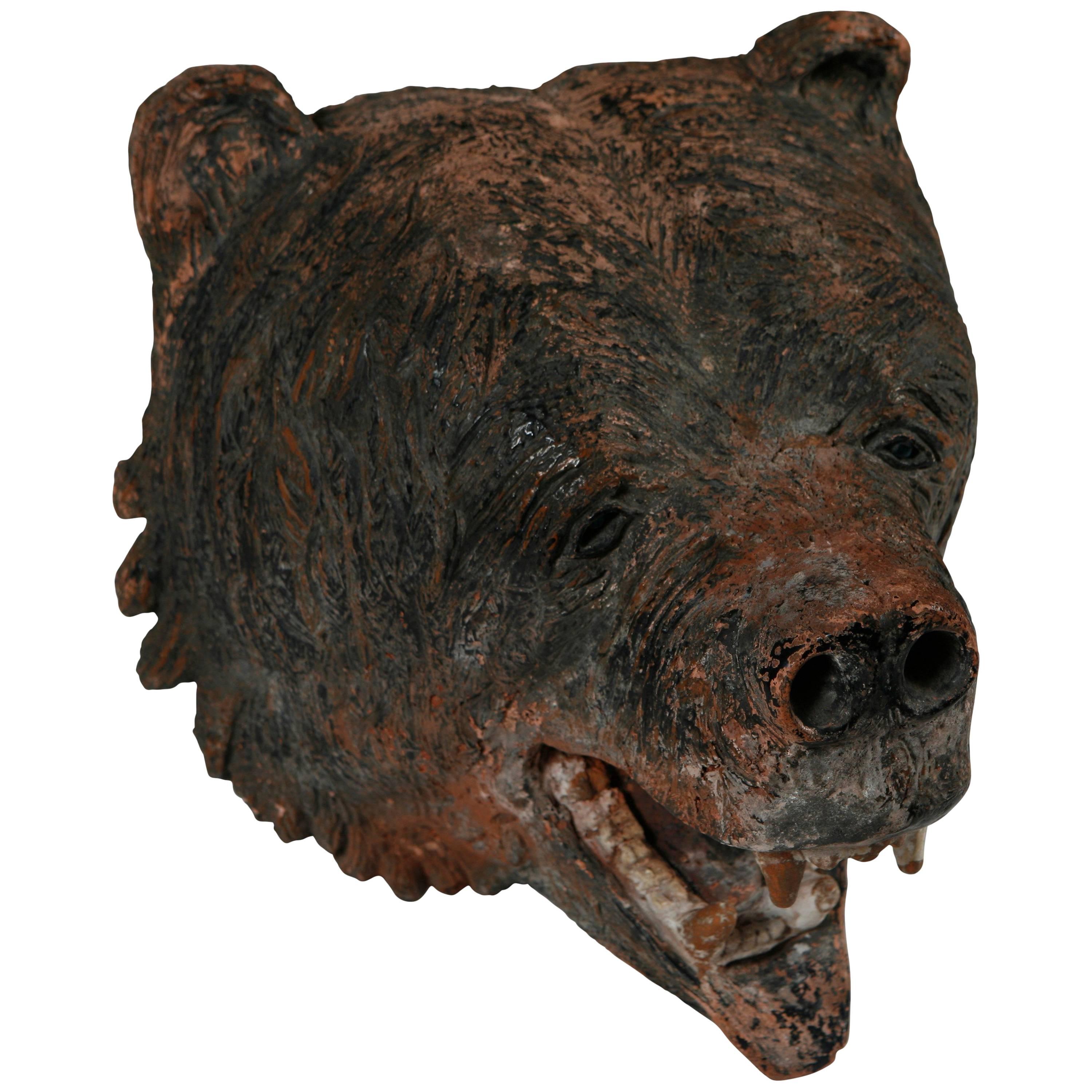 Sculpture en terre cuite Tete D'ours