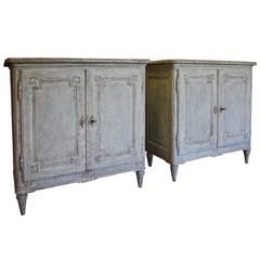 Pair of 19th Century Louis XVI Painted Cabinets with Faux Marble Top