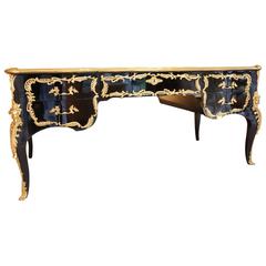 French Black Lacquer and Gilded Bronzes Regence Style Ministry Desk