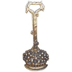 Antique English Cast Brass Doorstop Depicting A Berry & Foliage Basket , Circa 1820