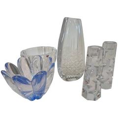 Orrefors Vase, Candlesticks, Bowls Made of Crystal