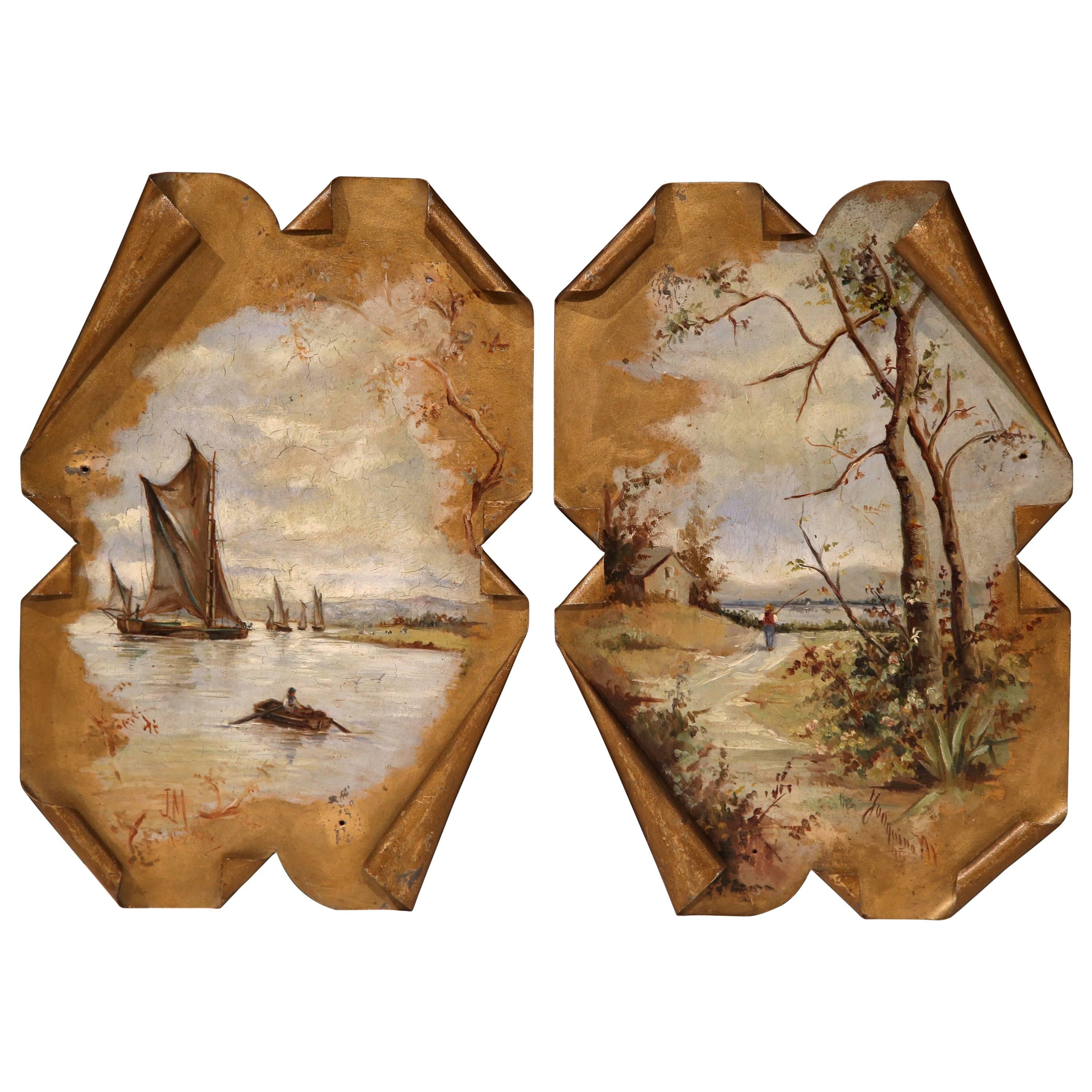 Pair of 19th Century French Hand-Painted Tole Wall Panels Signed Jonquina