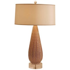 1950's Italian Large Scale Mid-Century Dusty Pink and Gold Murano Lamp