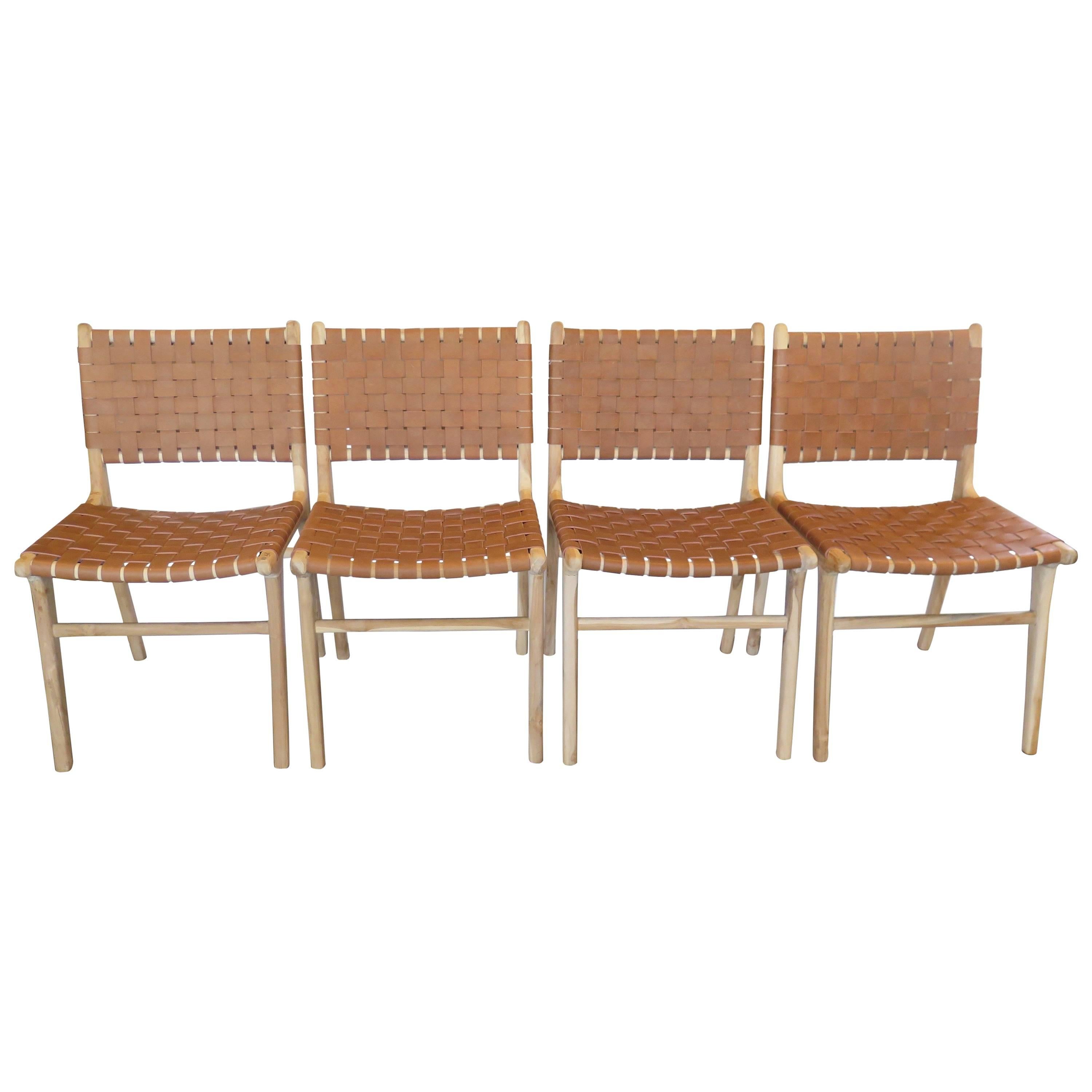 Group of Four "Flora" Leather Strapped Dining Chairs For Sale