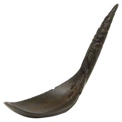Antique Northwest Coast Native American Carved Horn Spoon, Haida, 19th Century