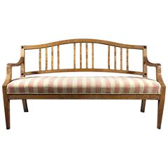 Antique Early 1800s Empire Period Birch Veneer Biedermeier Bench