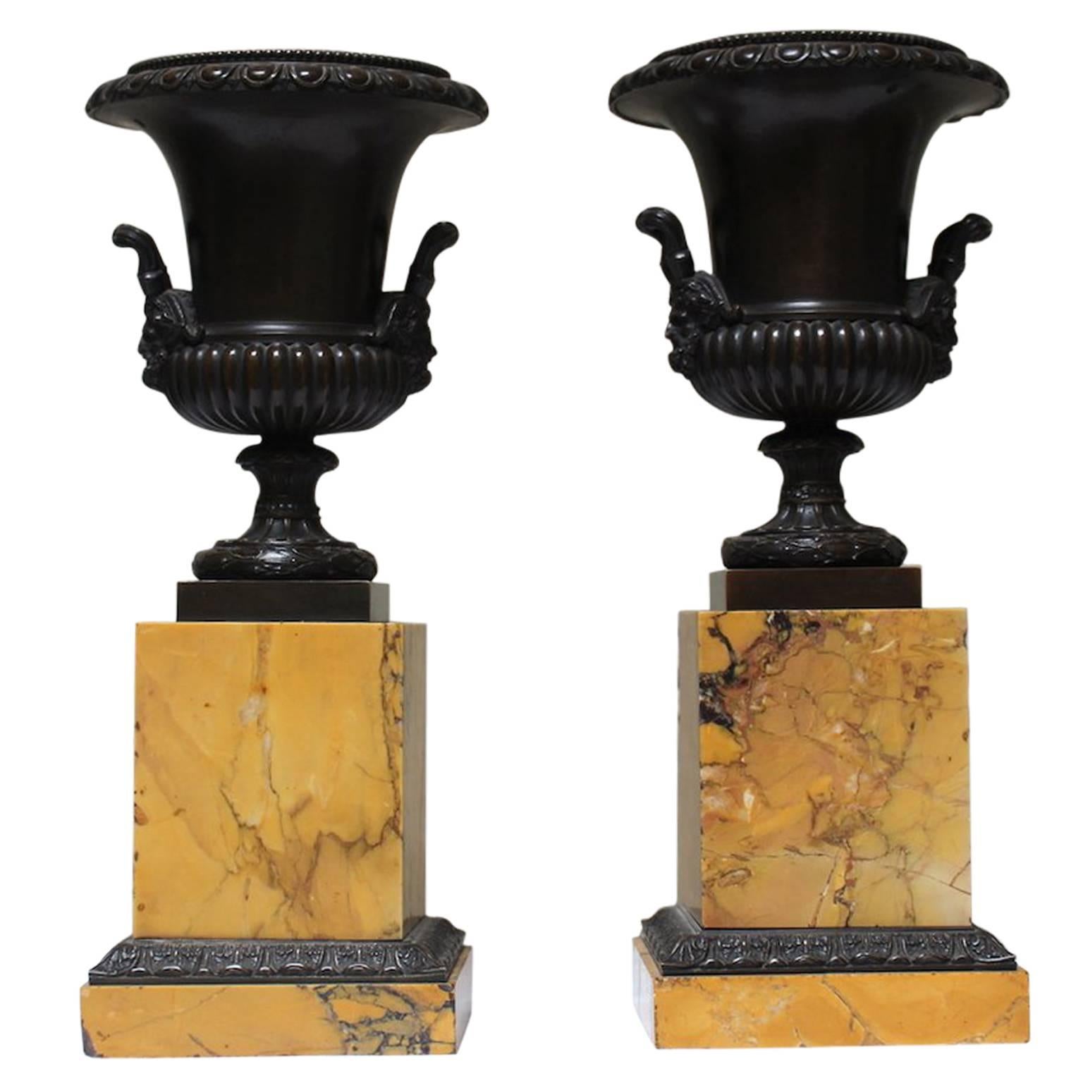 Pair of French Charles X Sienna Marble and Bronze Tazzas