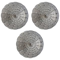 Set of Three Glass Wall Ceiling Lights Flush Mounts, 1960s 1