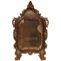 19th Century French Napoleon III Carved Wall Mirror with Hand-Painted Flowers